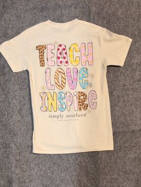 Simply Southern Cream 'Teach Love Inspire' Pastel Pattern Tee